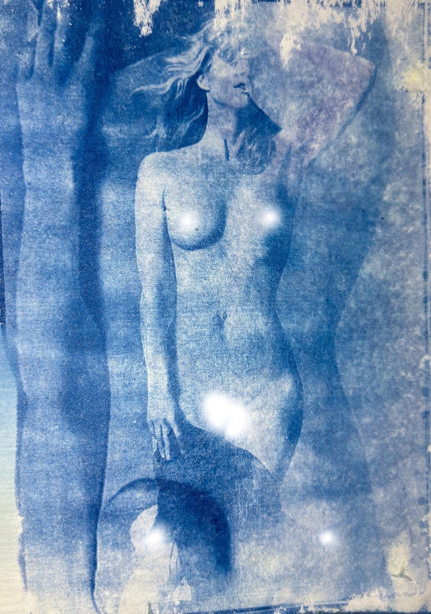 Original Cyanotype Female Nude Figure Print on Cotton Rag Paper, A4