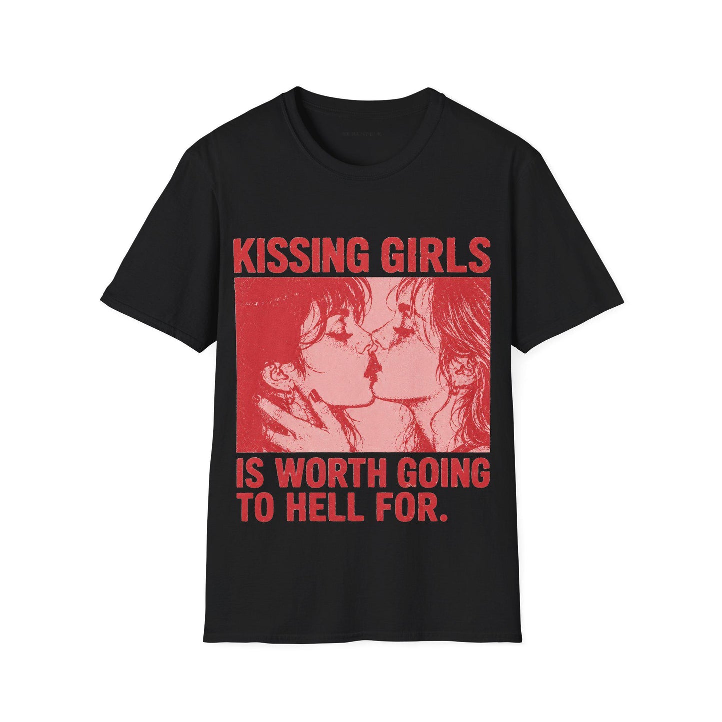 Kissing Girls Is Worth Going To Hell For Shirt | Sapphic Graphic Tee | Lesbian Pride T-Shirt | Retro Pulp Art Top | Queer Feminist Clothing