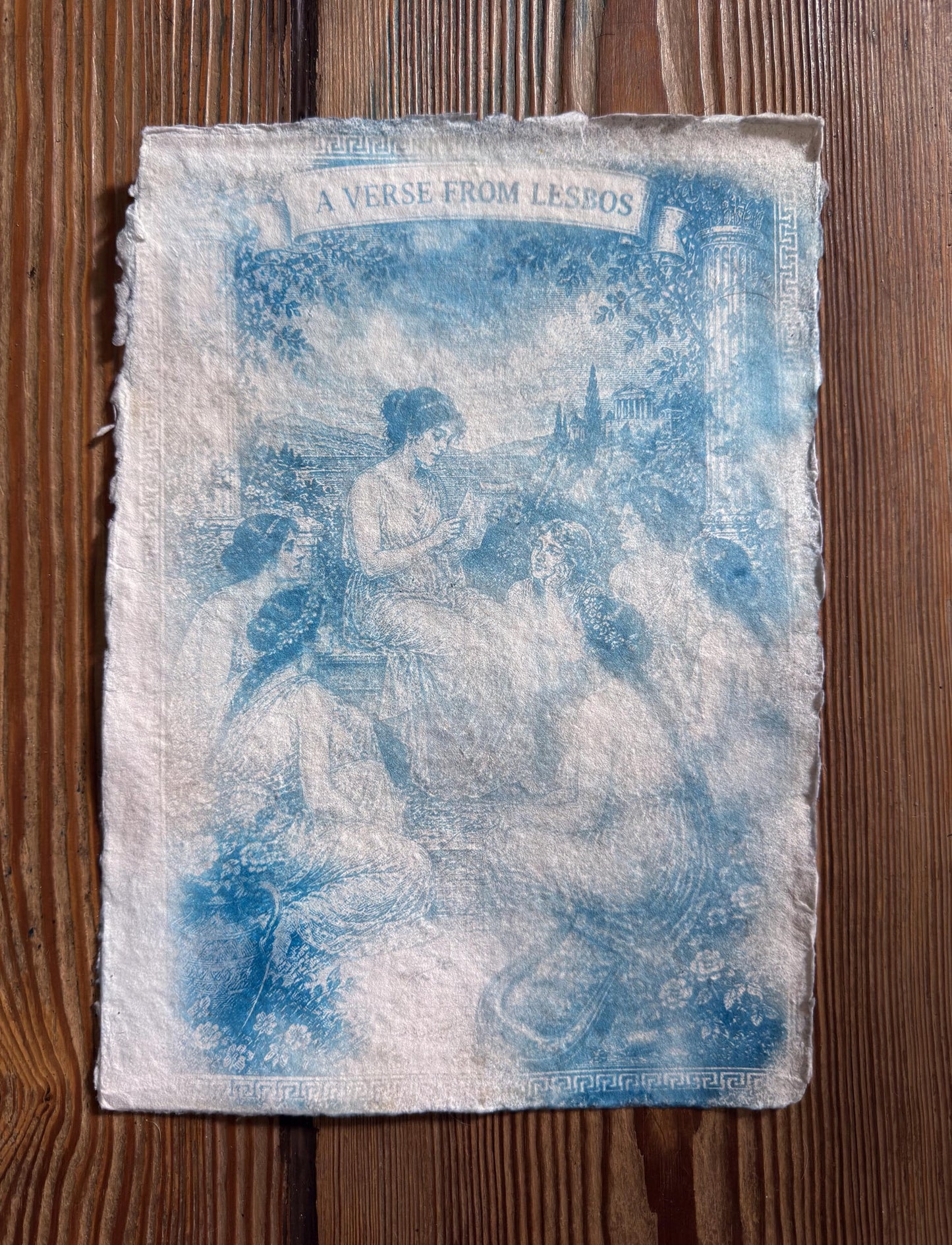 Lesbian lovers, Aphrodite Cyanotype Print, Original Handmade Blue Art on Cotton Rag Paper, A4, Romantic Sapphic Wall Art, Foam Born