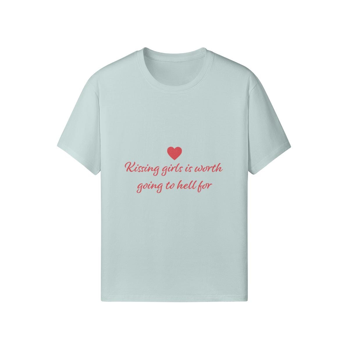 Embroidered Kissing Girls Is Worth Going To Hell For Shirt, Sapphic Heart Tee, Lesbian Pride T-Shirt, Quote Top, Minimalist WLW Clothing