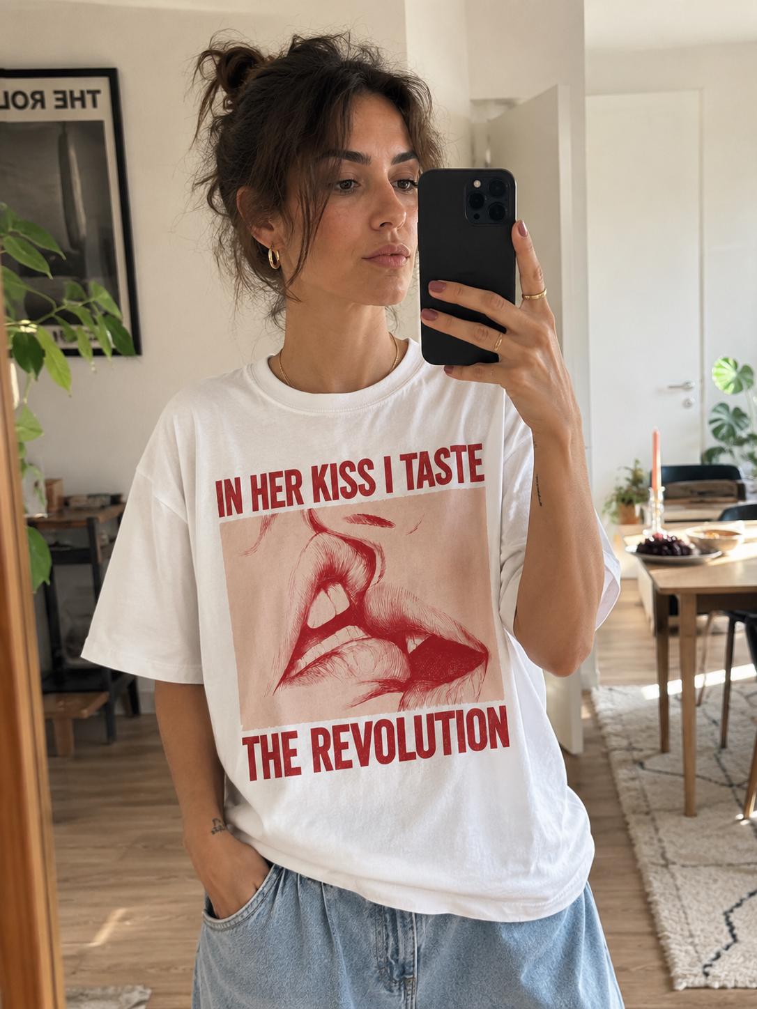 In Her Kiss I Taste The Revolution Shirt | Riot Grrrl Graphic Tee | Sapphic Lesbian Pride T-Shirt, Feminist Punk Rock Top, Queer WLW Apparel