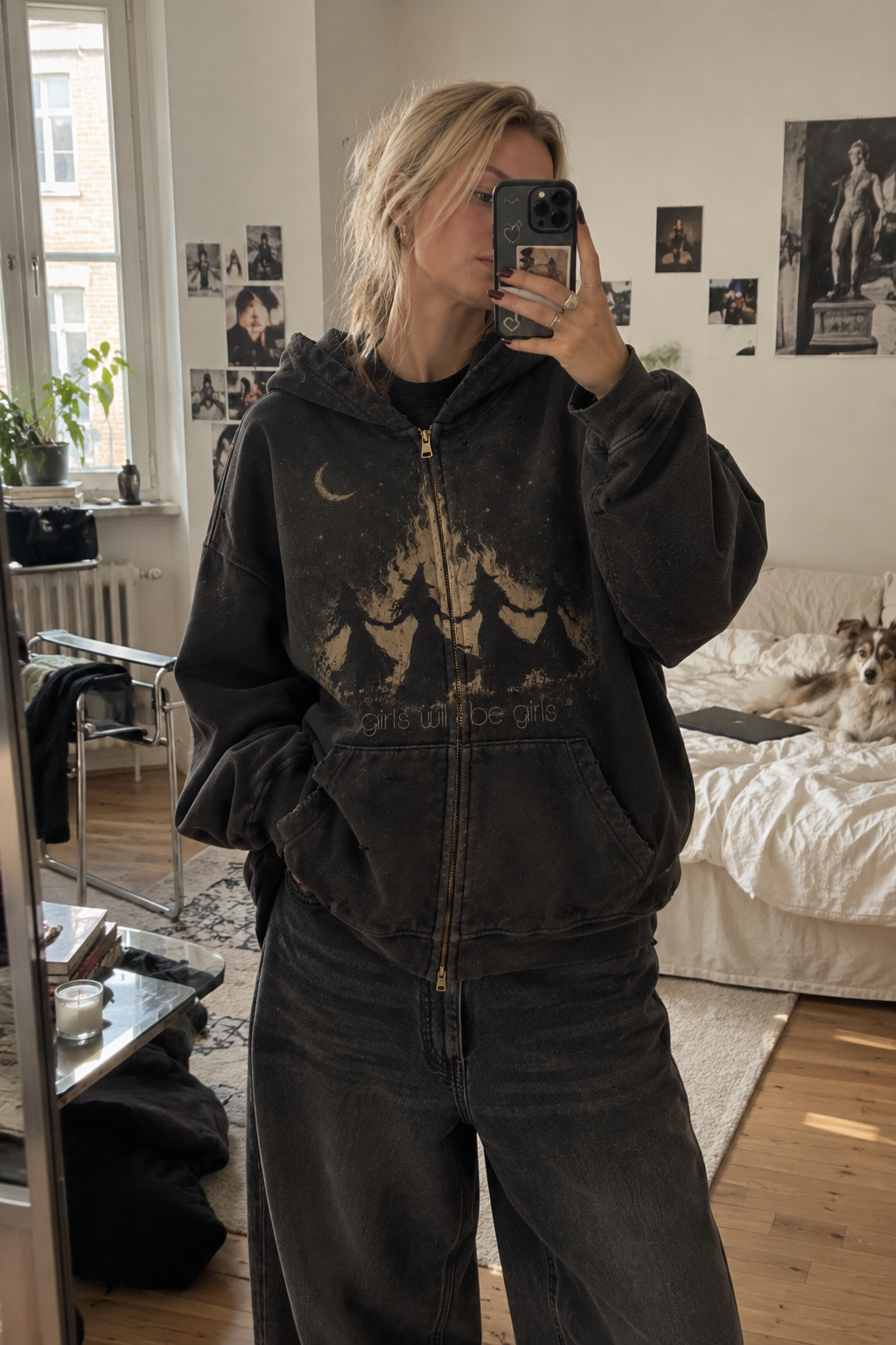 Girls Will Be Girls Zip Up Hoodie, Witchy Coven Distressed, Dark Cottagecore Witchcraft Jacket, Goth Occult Vintage Streetwear, Halloween