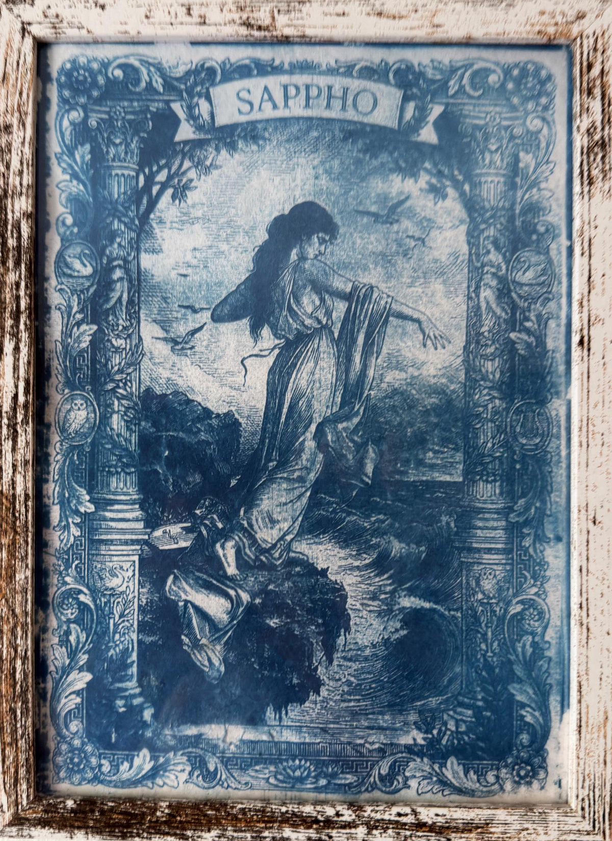 Sappho Cyanotype Print, Original Handmade Blue Art on Cotton Rag Paper, A4, Romantic Sapphic Wall Art