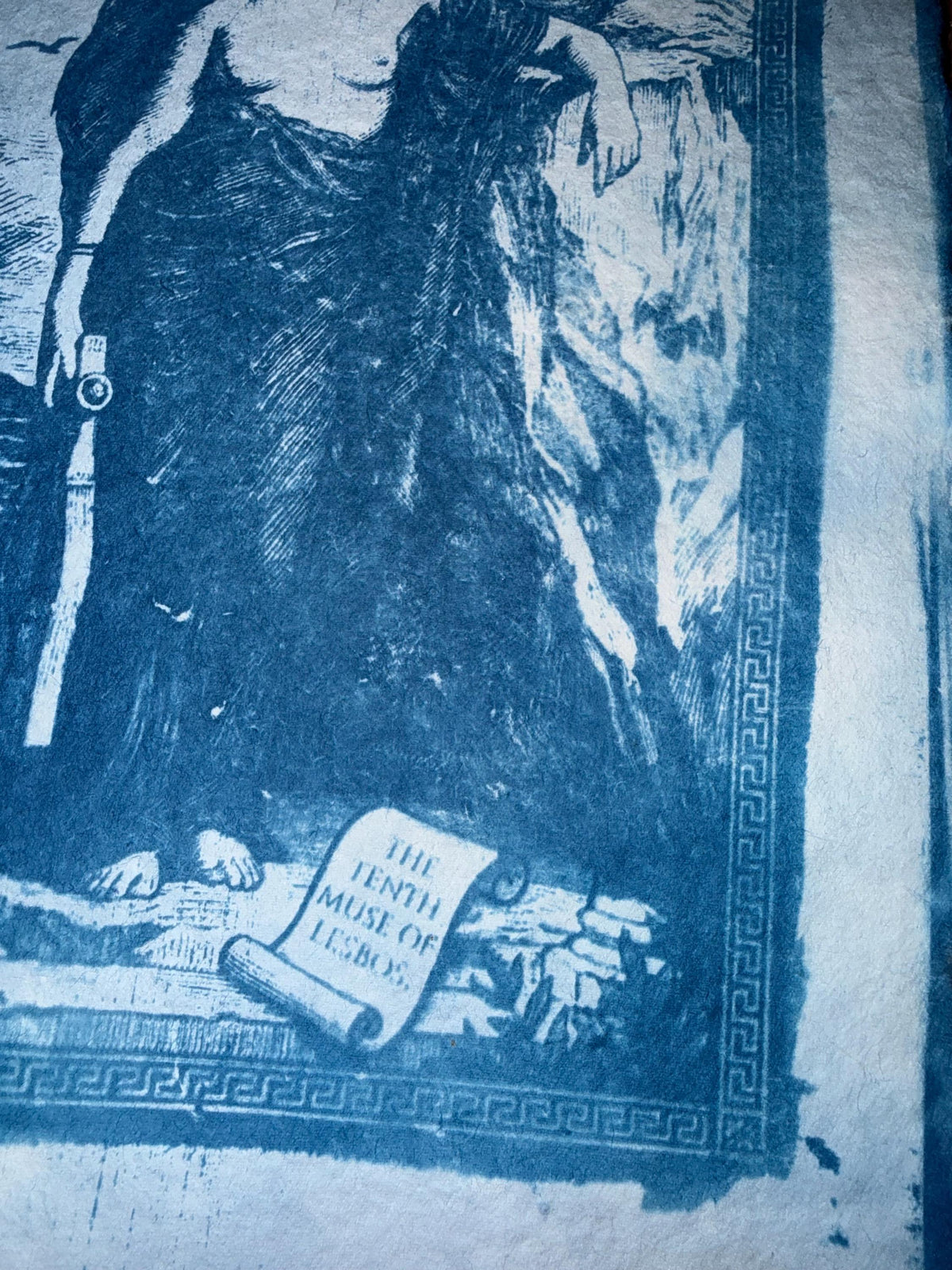 Sappho Cyanotype Print, Original Handmade Blue Art on Cotton Rag Paper, A4, Romantic Sapphic Wall Art