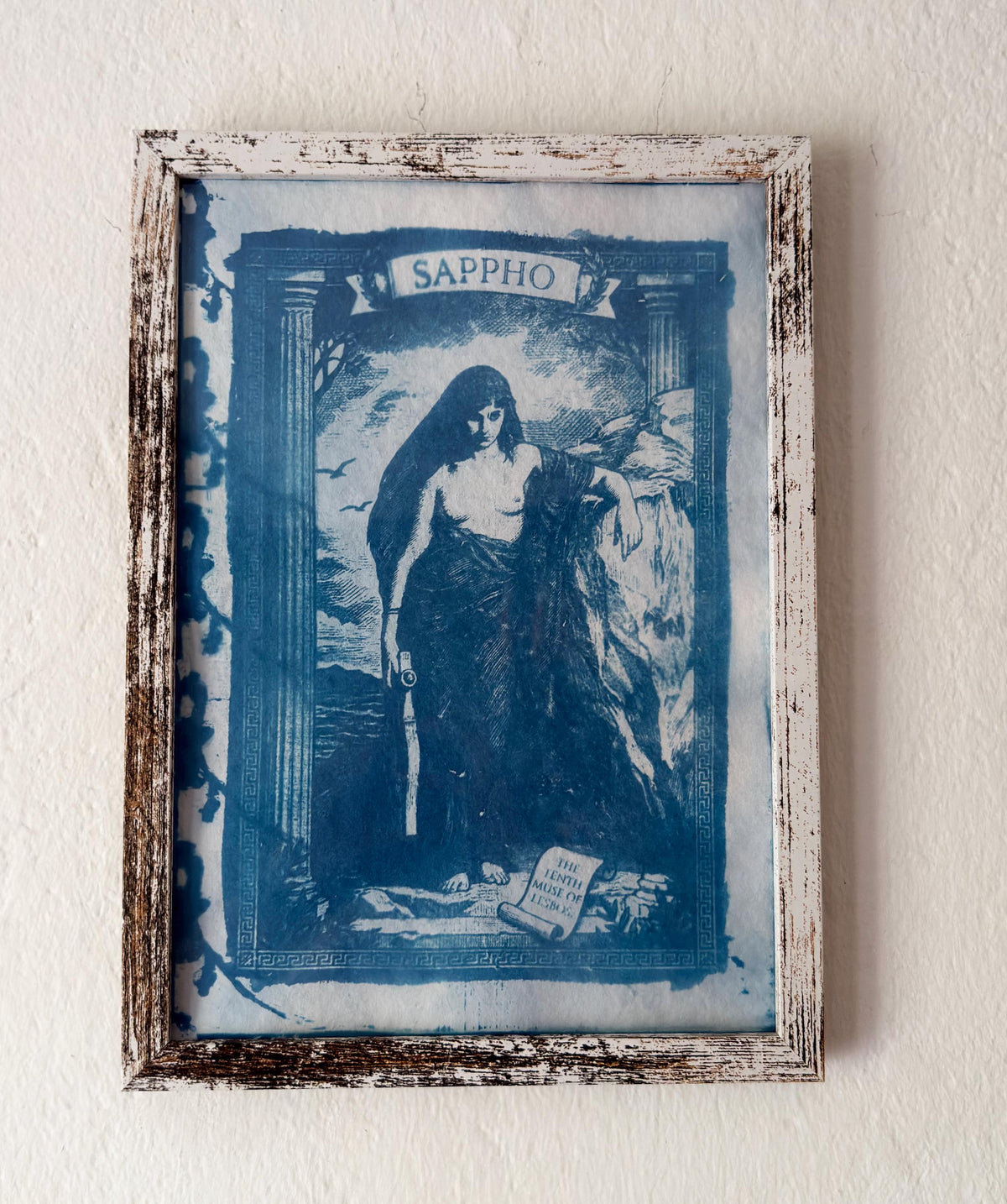 Sappho Cyanotype Print, Original Handmade Blue Art on Cotton Rag Paper, A4, Romantic Sapphic Wall Art