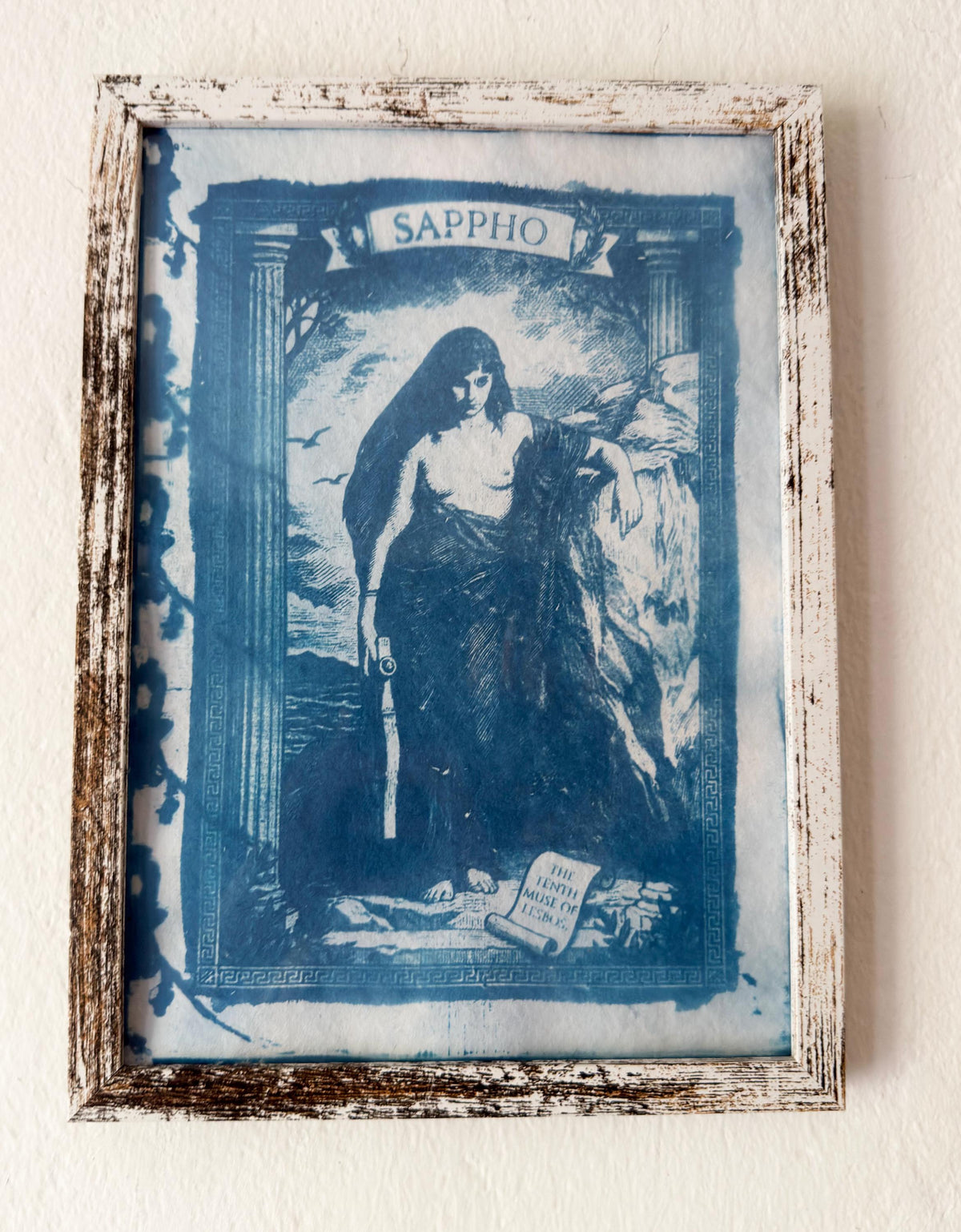 Sappho Cyanotype Print, Original Handmade Blue Art on Cotton Rag Paper, A4, Romantic Sapphic Wall Art