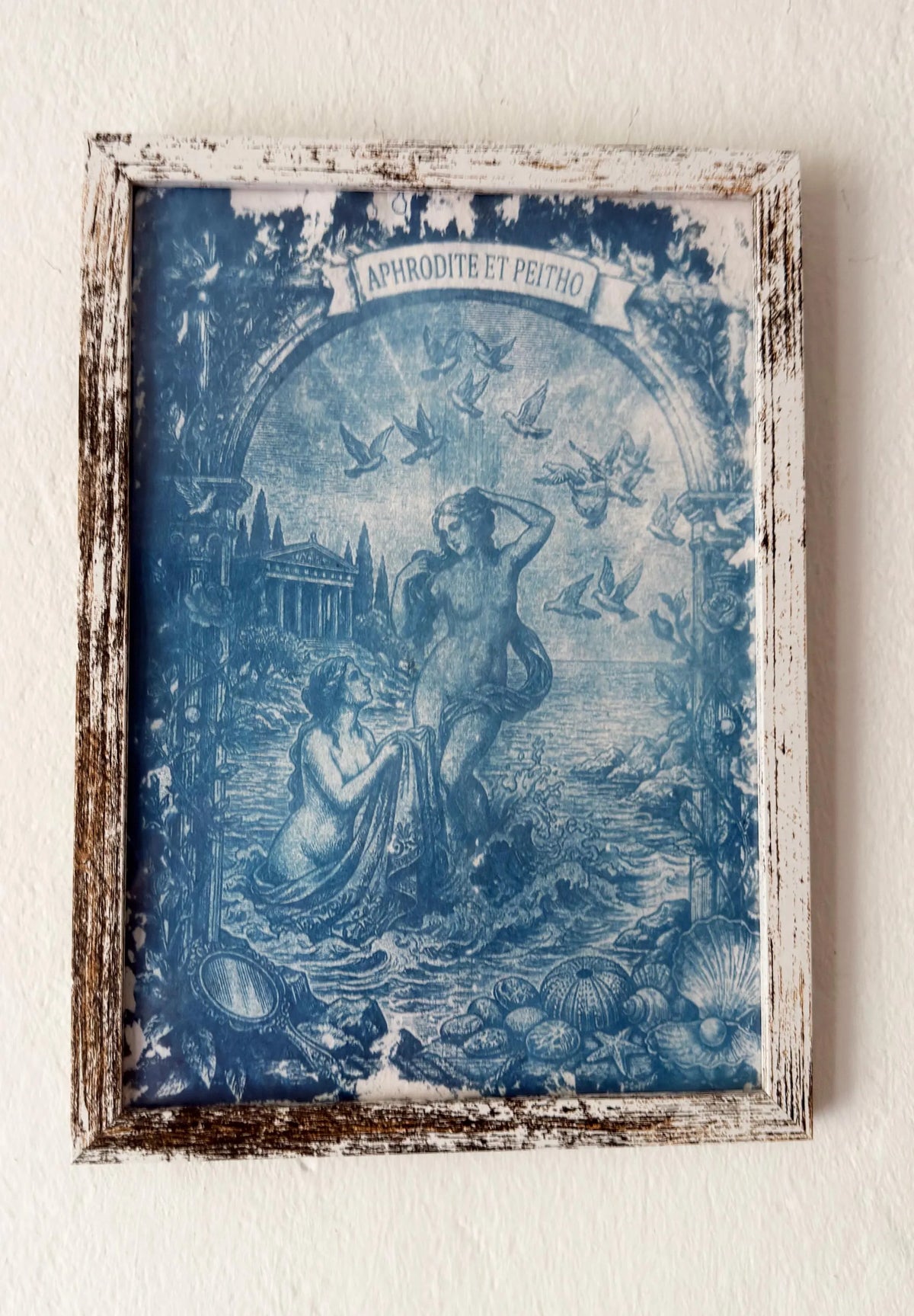 Lesbian lovers, Aphrodite and Peitho Cyanotype Print, Original Handmade Blue Art on Cotton Rag Paper, A4, Romantic Sapphic Wall Art