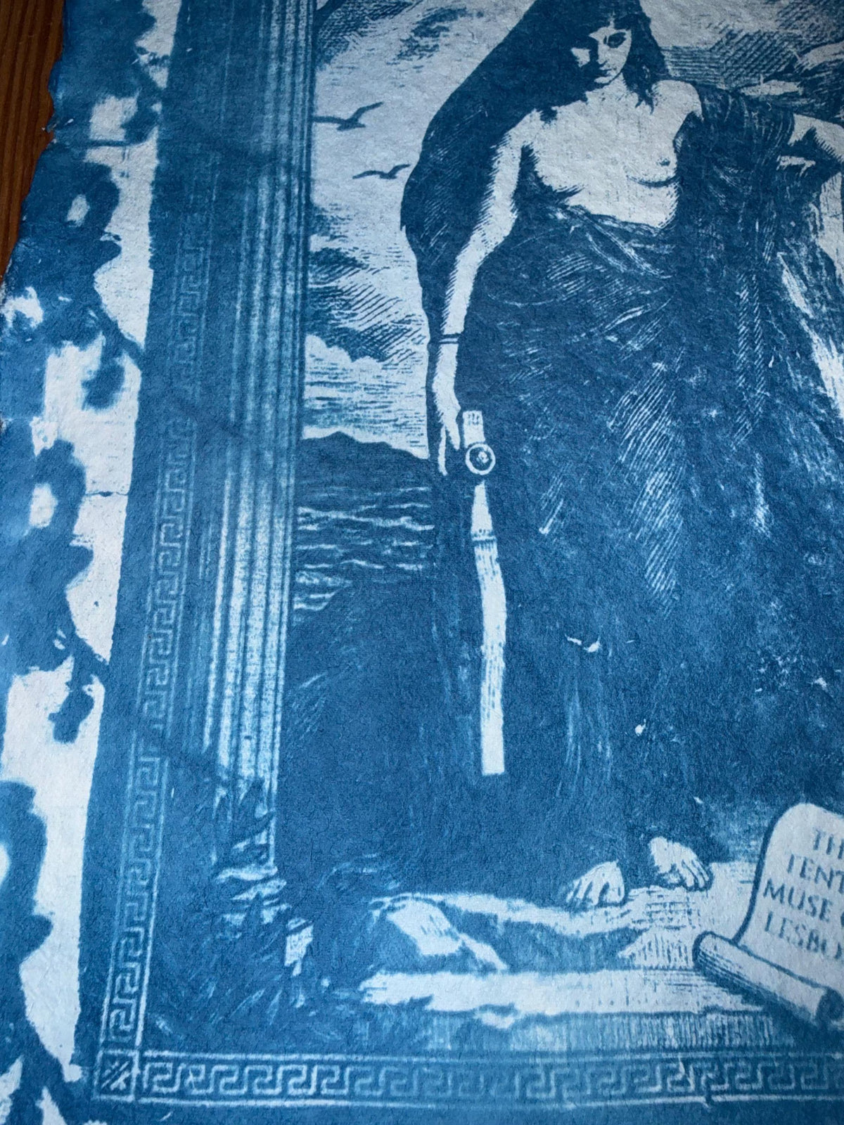 Sappho Cyanotype Print, Original Handmade Blue Art on Cotton Rag Paper, A4, Romantic Sapphic Wall Art