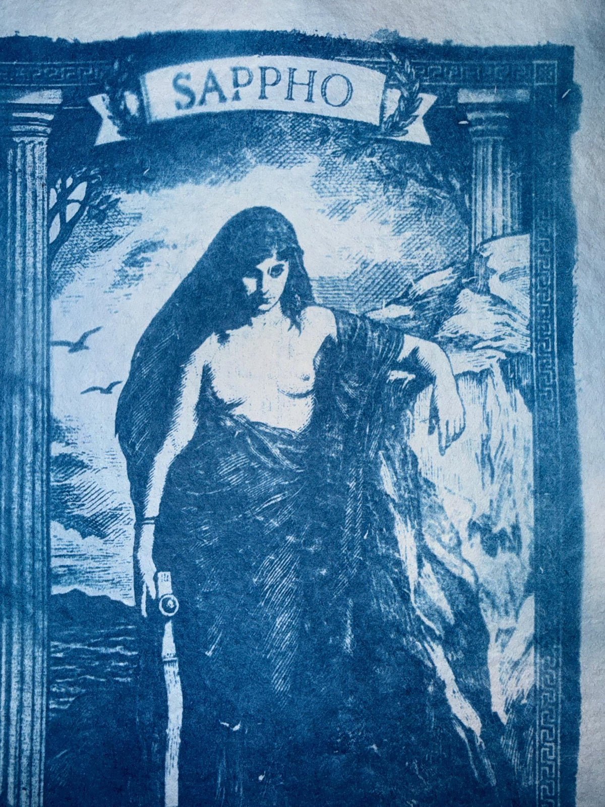 Sappho Cyanotype Print, Original Handmade Blue Art on Cotton Rag Paper, A4, Romantic Sapphic Wall Art