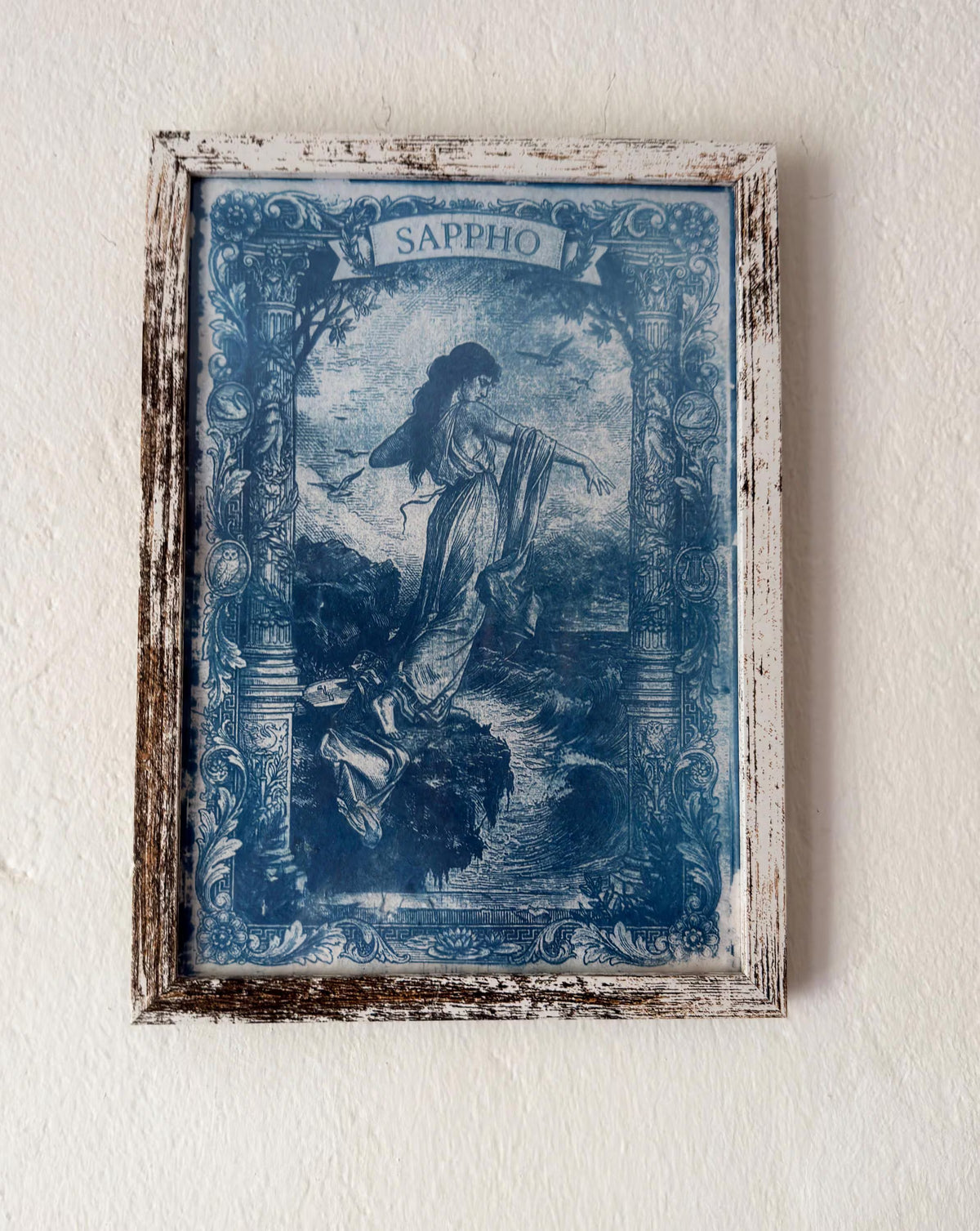 Sappho Cyanotype Print, Original Handmade Blue Art on Cotton Rag Paper, A4, Romantic Sapphic Wall Art