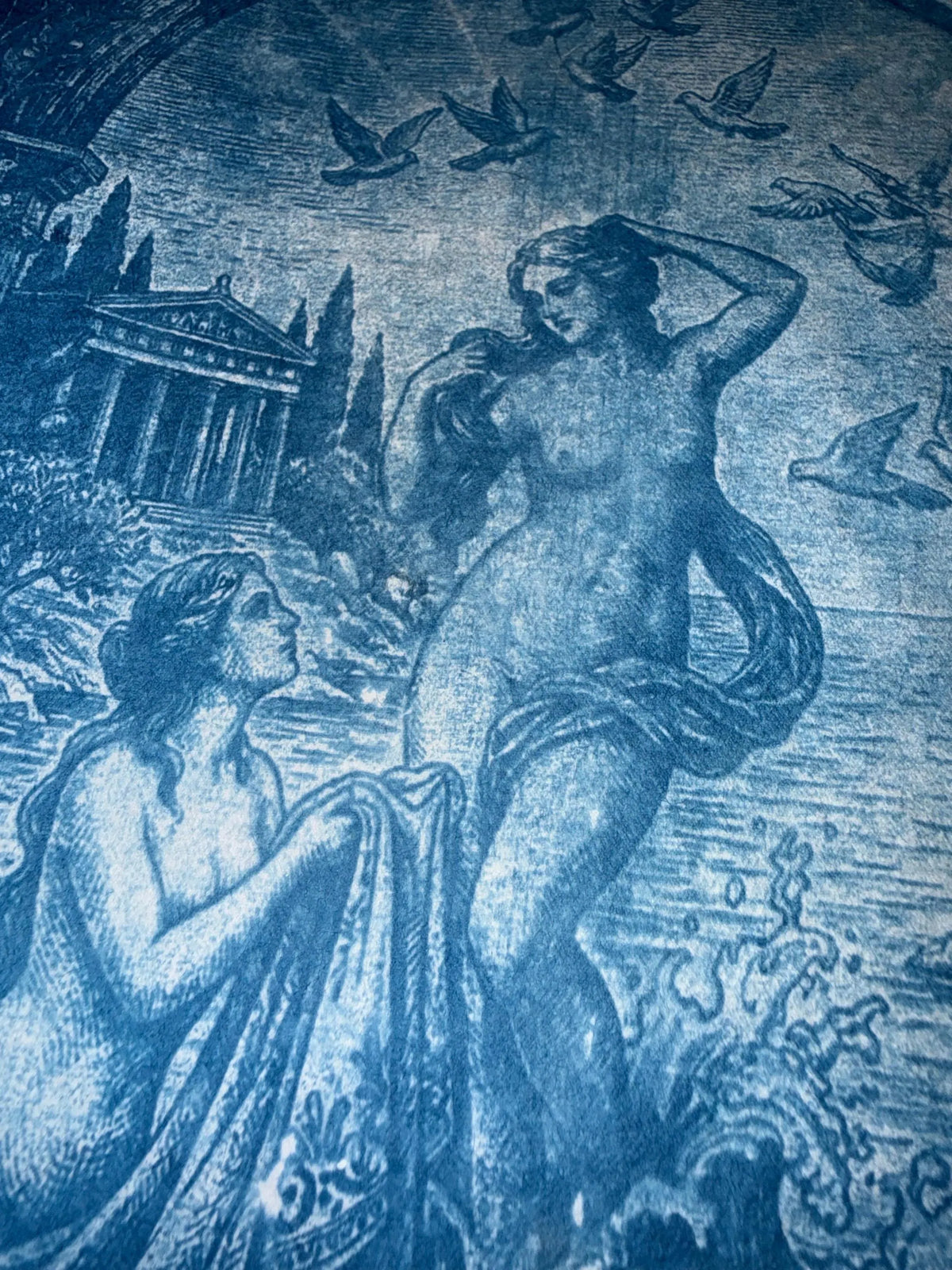 Lesbian lovers, Aphrodite and Peitho Cyanotype Print, Original Handmade Blue Art on Cotton Rag Paper, A4, Romantic Sapphic Wall Art