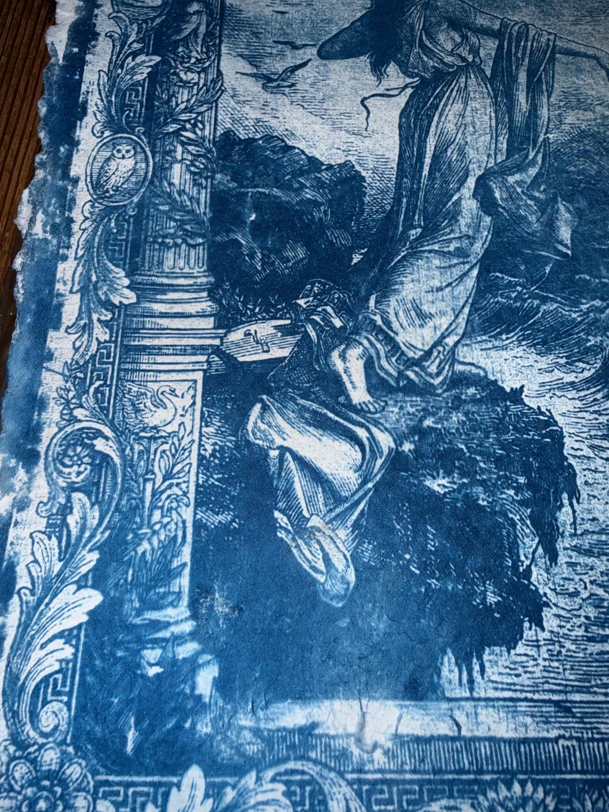 Sappho Cyanotype Print, Original Handmade Blue Art on Cotton Rag Paper, A4, Romantic Sapphic Wall Art
