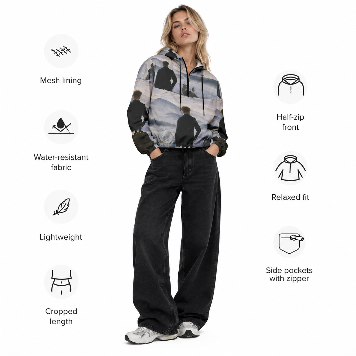 Caspar David Friedrich Fine Art Jacket - Wanderer Above the Sea of Fog Cropped Windbreaker