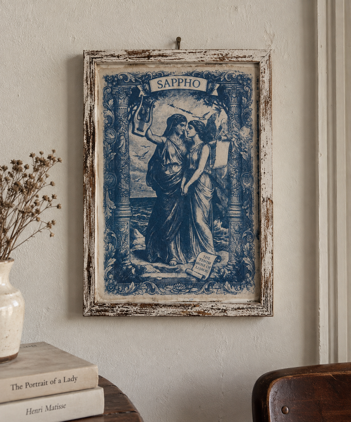 Lesbian Lovers Cyanotype Print, Original Handmade Blue Art on Cotton Rag Paper, A4, Romantic Sapphic Wall Art, Flowers, Roses, Kiss (Copy)