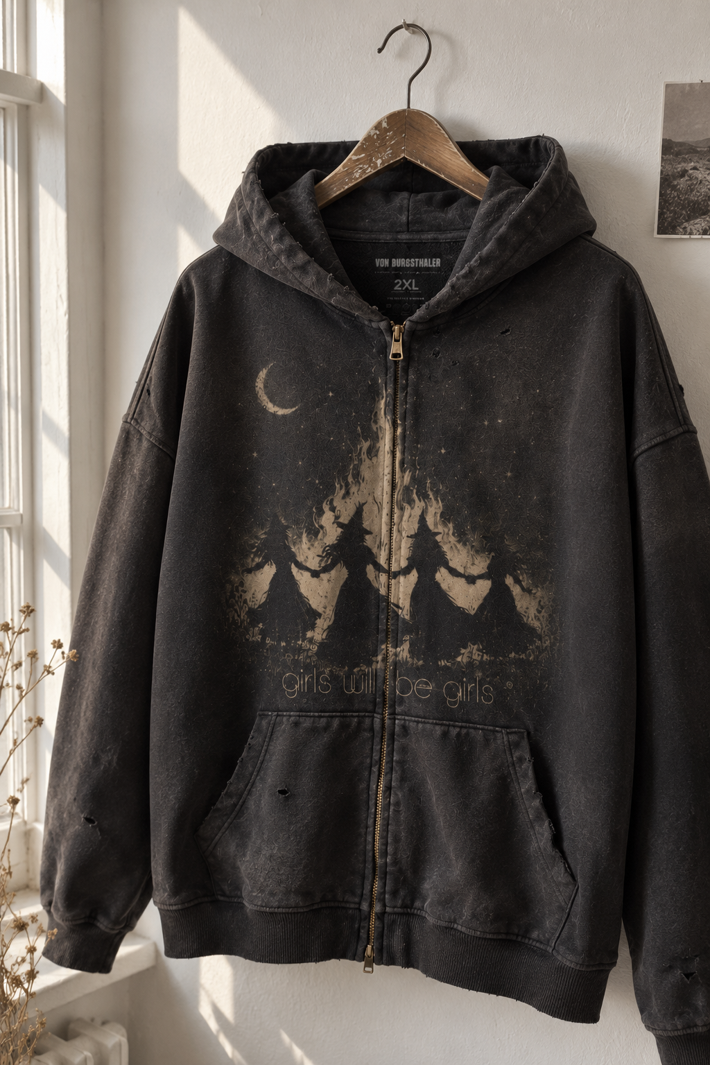 Girls Will Be Girls Zip Up Hoodie, Witchy Coven Distressed, Dark Cottagecore Witchcraft Jacket, Goth Occult Vintage Streetwear, Halloween