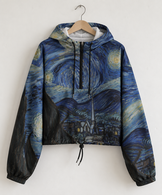 Van Gogh Fine Art Jacket - Starry Night Cropped Windbreaker
