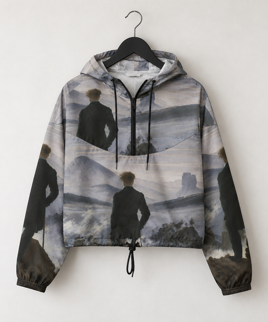 Caspar David Friedrich Fine Art Jacket - Wanderer Above the Sea of Fog Cropped Windbreaker