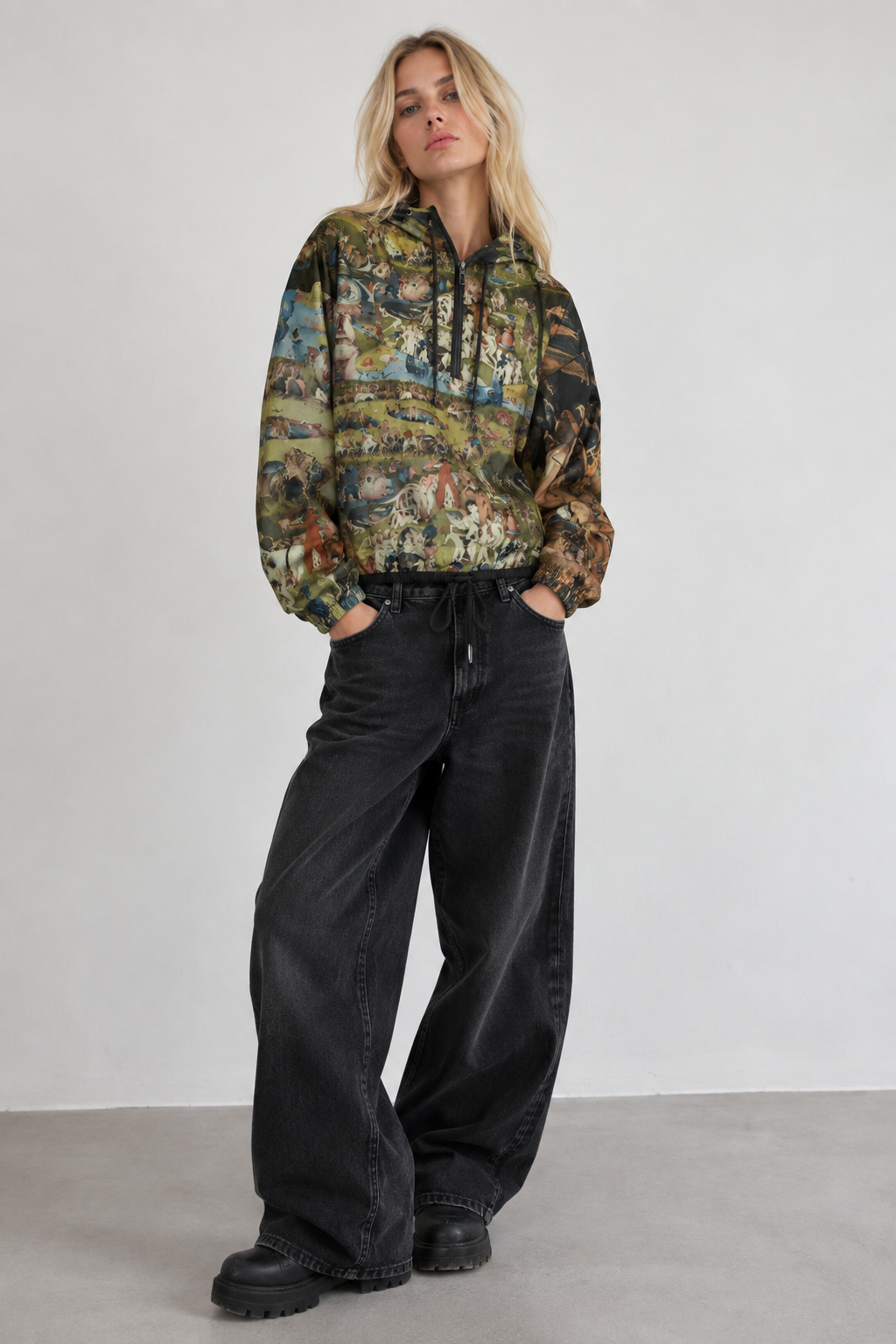 Hieronymus Bosch Fine Art Jacket - Garden of Earthly Delights Cropped Windbreaker