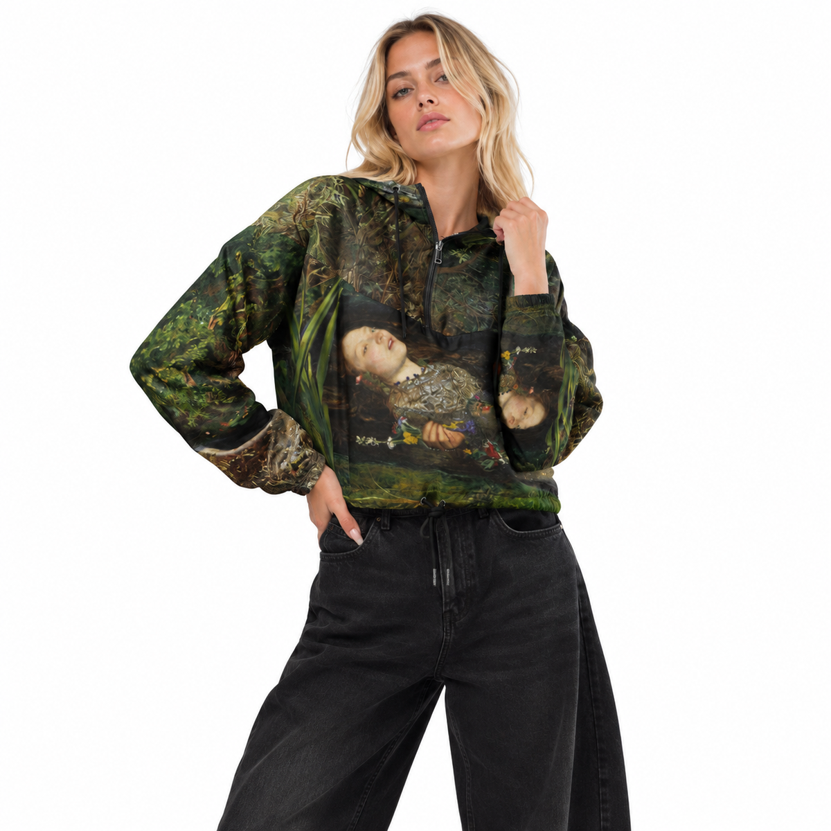 Ophelia Cropped Windbreaker - John Everett Millais Fine Art Jacket